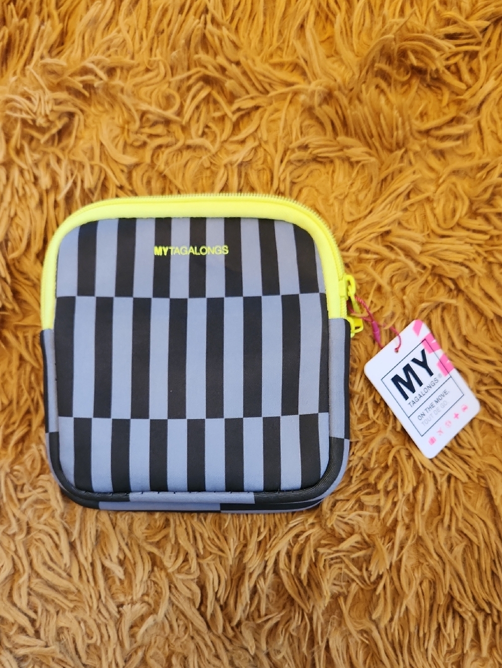 MYTAGALONGS Checkerboard Travel Case in Neon Yellow and Gray